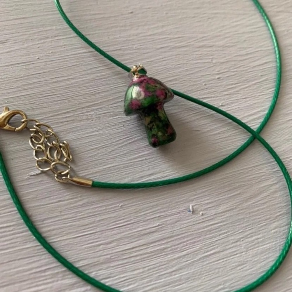 Ruby Zoisite Mushroom Necklace | Mushroom Pendant | Boho Jewelry |Magic Mushroom - Picture 4 of 5